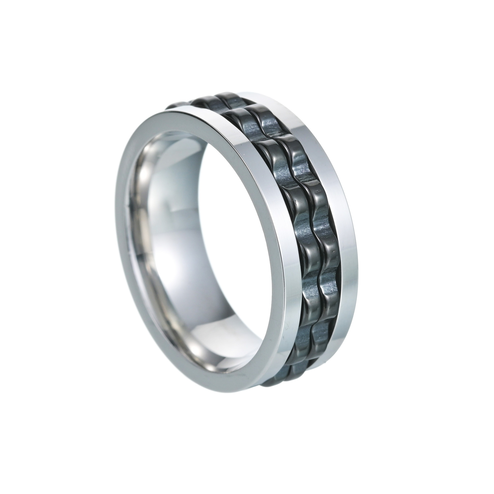 Plating Design Hip-Hop Geometric 304 Stainless Steel Plating Chain Gold Plated PVD Coated Men'S Rings Men Band Rings
