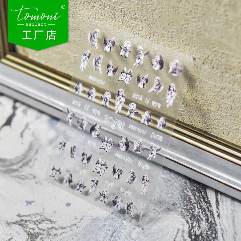 tomoni thin tough nail art stickers hot Japanese retro 5D nail stickers little angel statue nail art jewelry wholesale