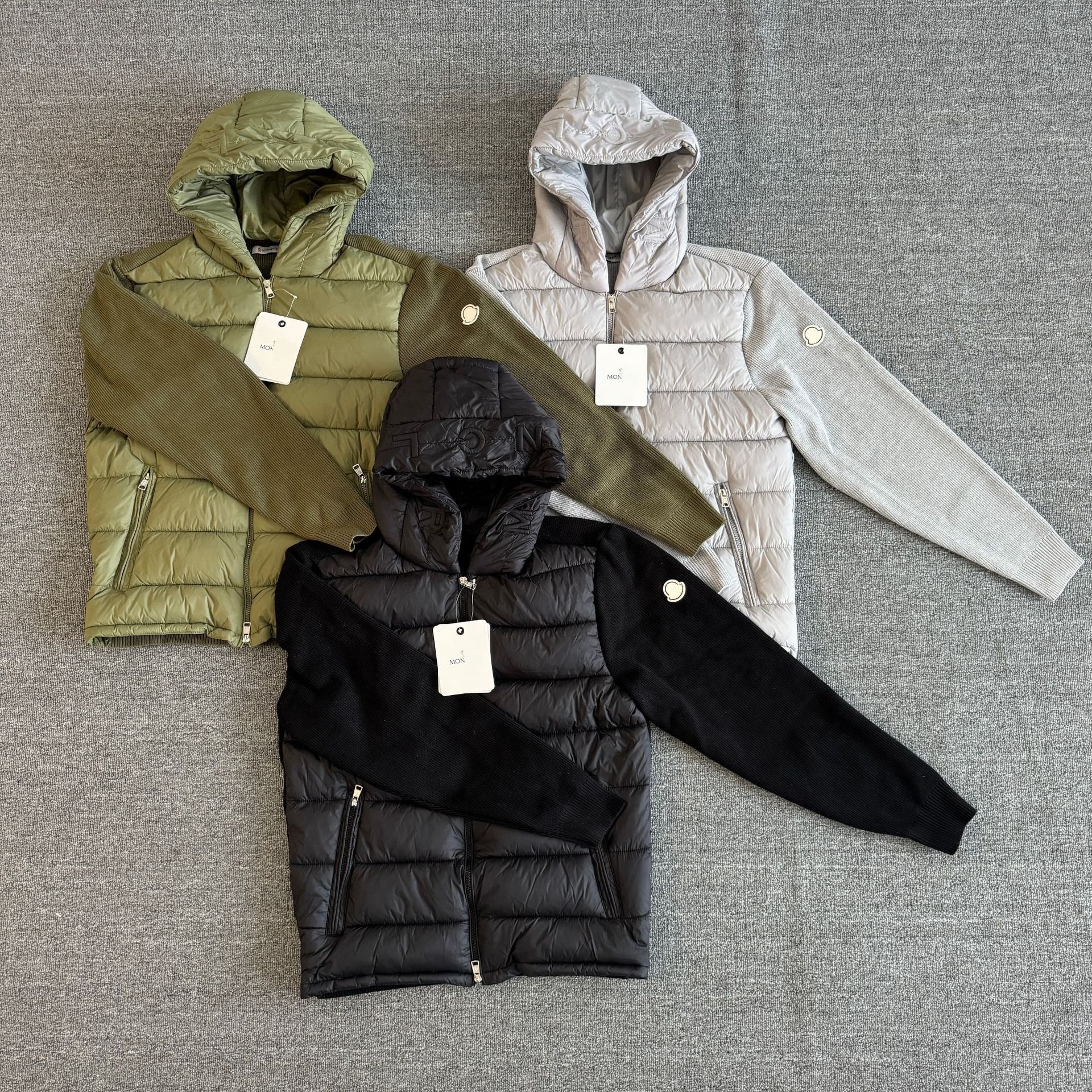 M brand Tricot hooded knitwear patchwork lightweight cotton jacket with adjustable hood for everyday street style.
