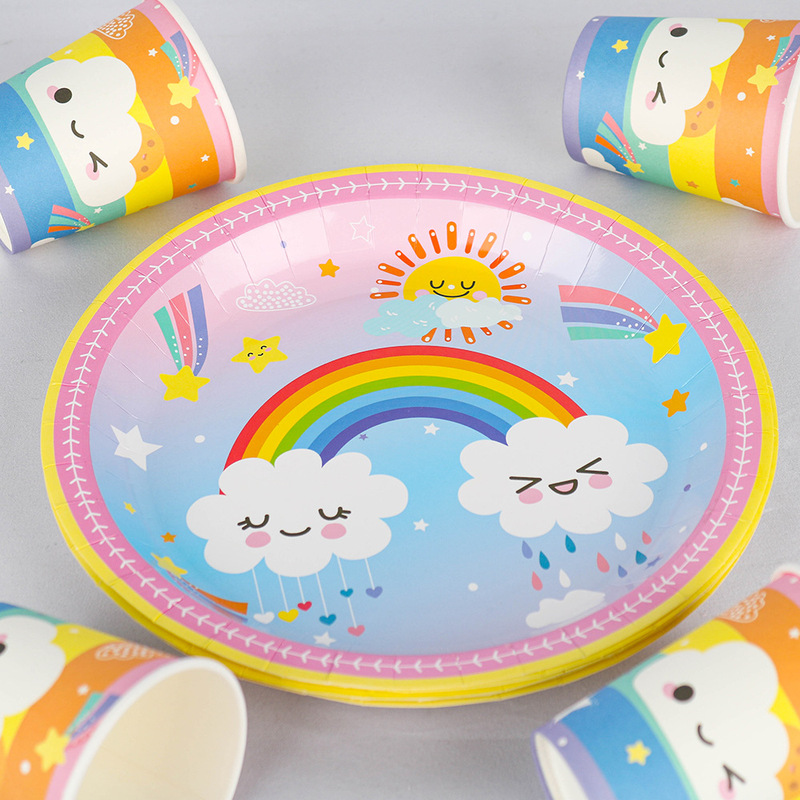 アマゾンレインボーテーマパーティー用品セット漫画使い捨て紙コップ紙皿ティッシュ食器卸売|undefined