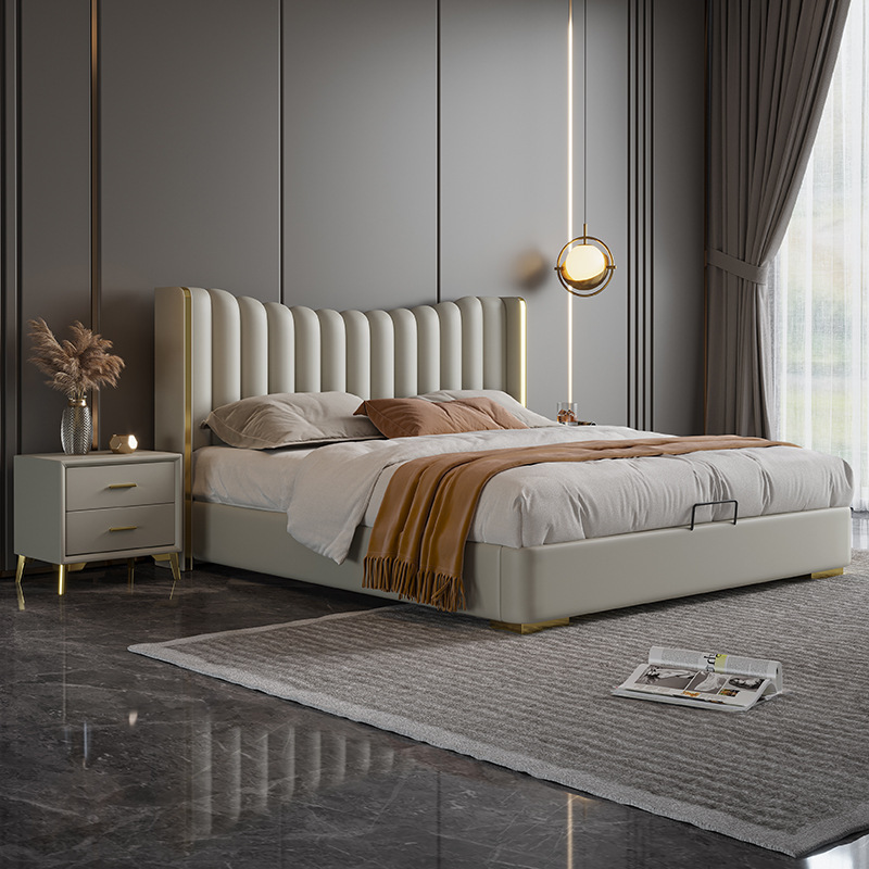 Light luxury leather bed American modern luxury high-end bedroom 1.8m double master bedroom storage leather bed