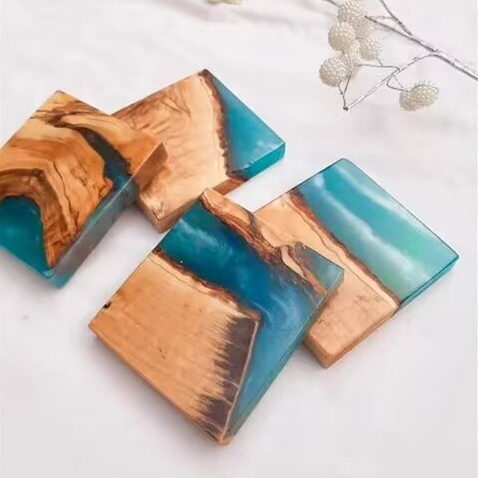 Caja de madera de resina epoxi creativa para ceremonias de té caja de madera de decoración de resina de salón caja de almacenamiento al por mayor personalizada