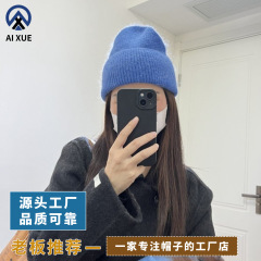 冬のウサギの毛のニットの帽子の女性の韓国の新型の青い色は白い毛糸の帽子を現します。
