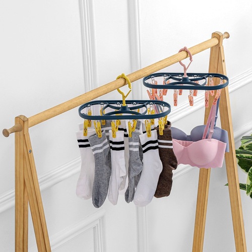 Household 12-clamp multi-functional plastic clothes rack balcony windproof fixed clip drying magic dryer for socks and underwear