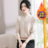 中老年女装时尚假两件针织衫秋冬加绒加厚保暖毛衣大码宽松妈妈装，女装针织衫/毛衣，妃慕昵服饰