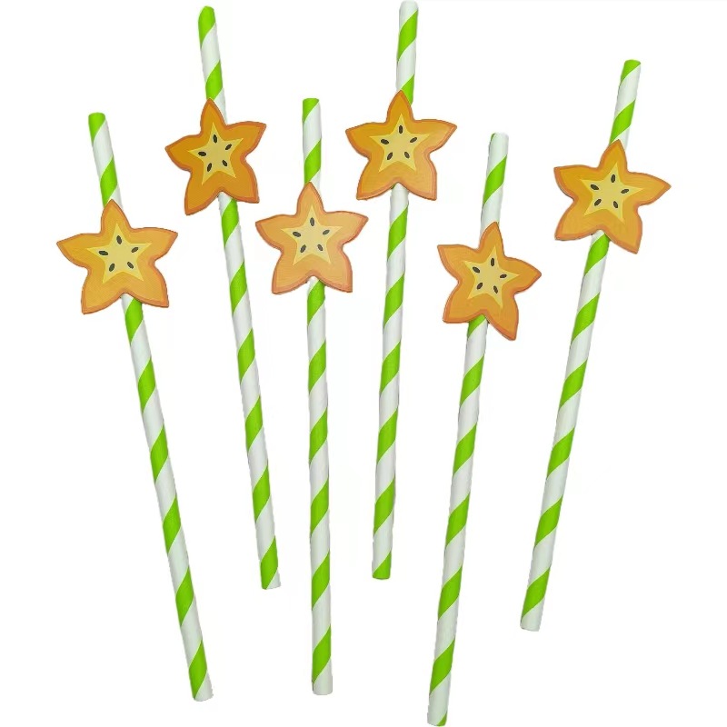 Pajar de papel de fiesta transfronteriza pajar de fruta de limón desechable degradable pajar de bebida de postre