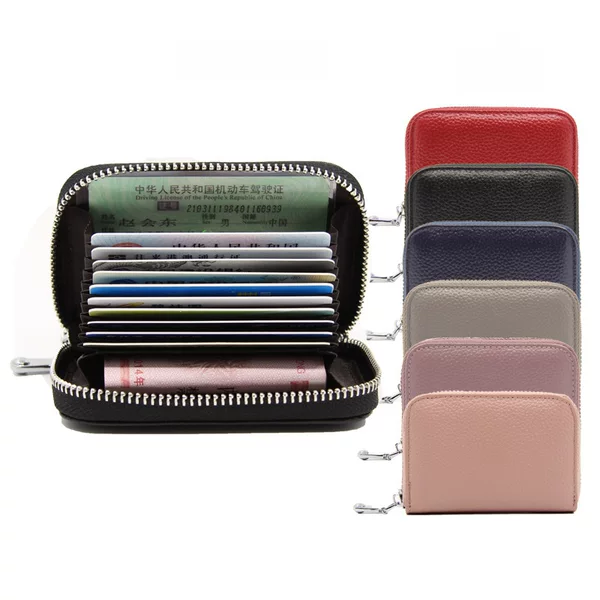 Foreign Trade Top Layer Cowhide Organ Genuine Leather Card Bag Multi-Card Bits Large Capacity RFID Anti-degaussing Men's Certificate Card Cover Women