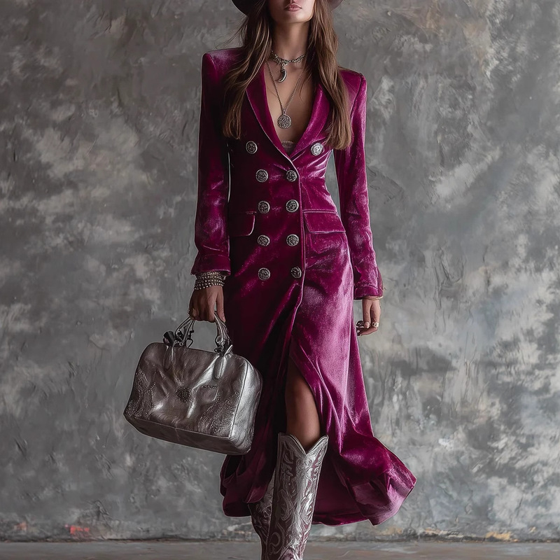 European and American Winter Clothing 2025 New Women's Suit Collar Elegant British Style Double-Breasted Slim Gold Velvet Dress European and American Winter Clothing 2025 New Women's Suit Collar Elegant British Style Double-Breasted Slim Gold Velvet Dress