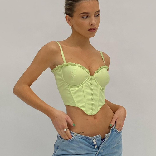 Summer new product printed suspender fishbone corset lace short vest cross-border foreign trade European and American fashion crop top