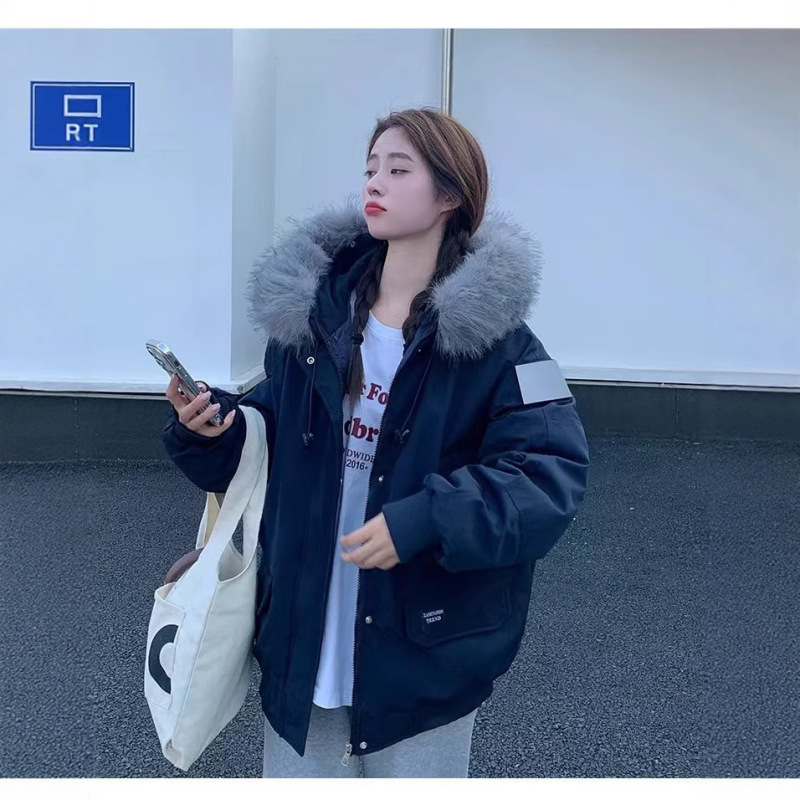 美式复古可拆卸毛领派克服棉服2025新款冬季小个子加厚棉衣女外套|undefined