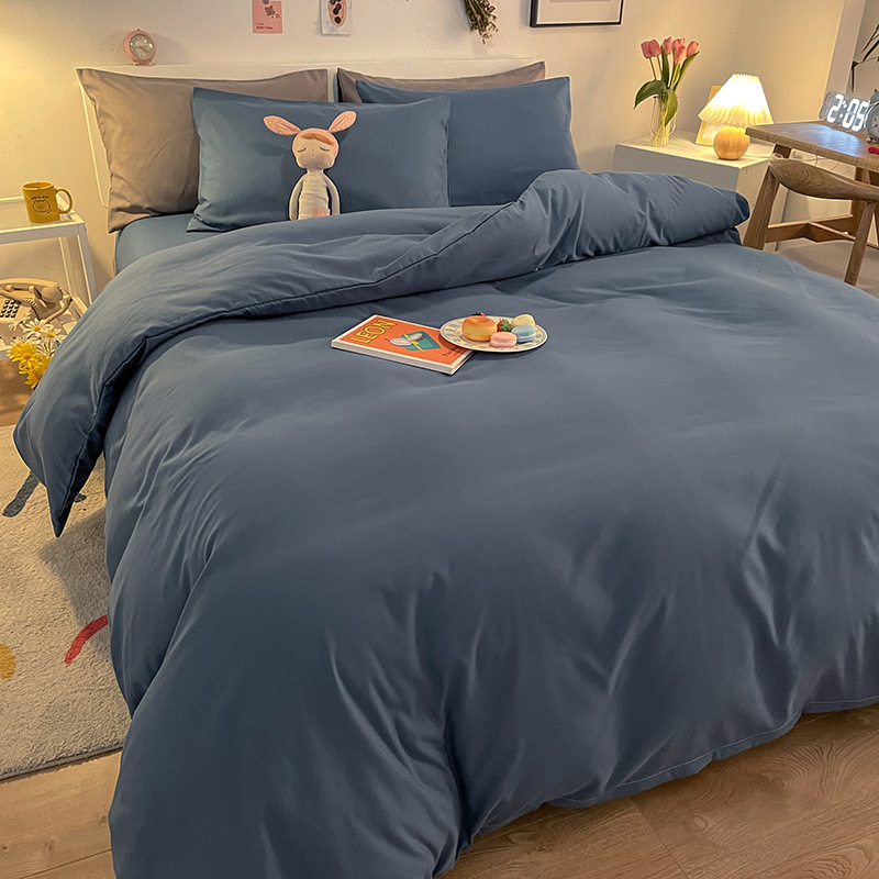 Solid Color Brushed Cotton Bedding Four-Piece Bed Sheet Wholesale Pillowcase Duvet Cover Plain Three-Piece Set Reactive_voghion.com