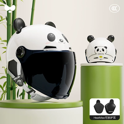 Women's All-Season 3C Certified — Motosiklet kaskı (dəbilqə) - 3c-panda-white-long-sunscreen-mirror-heatmax-detachable-ear-protection-one-size-fits-all