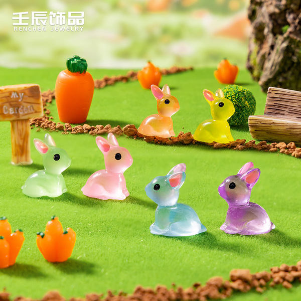 Cartoon animal luminous colorful rabbit micro landscape DIY…