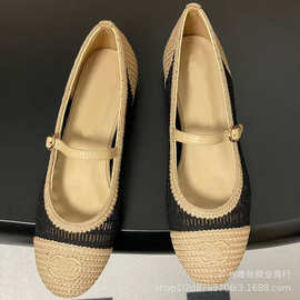 25款小香风芭蕾舞平底鞋夏季渔网编织镂空单鞋女真皮浅口透气网面