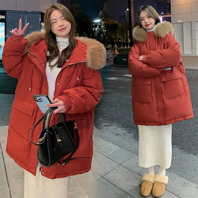 2024 Женская одежда большого размера 200 плюс удобрение 90 белая утка пуховик 250 кг средней и длинной лисы с меховым воротником 214