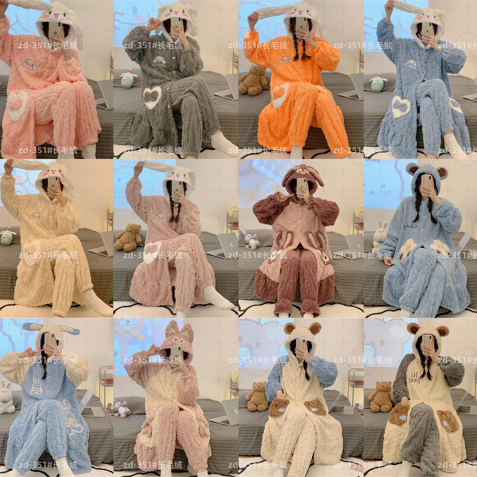 2024 pijamas de otoño e invierno camisón de franela para niñas engrosado forro polar de coral con capucha lindo traje de homewear image 3