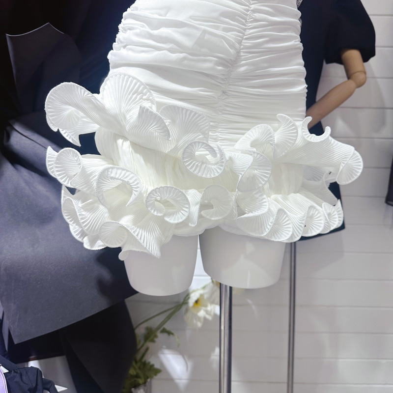 十三行の小衆立体花の半身のスカートの非対称のハスの葉の縁の設計のしわの包みの尻のスカートのc 3 #3265|undefined