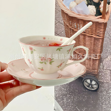 慢如旧-粉色兔子陶瓷咖啡杯碟套装复古韩杯子可爱少女心下午茶盘