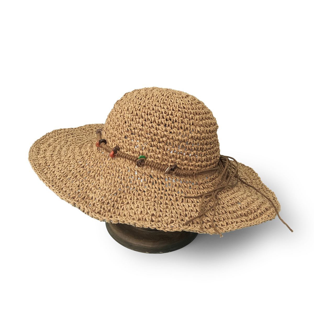 Chapeau De Paille Respirant À Grand Bord Tissé Avec Bouton De Protection Solaire De Style Coréen display picture 2