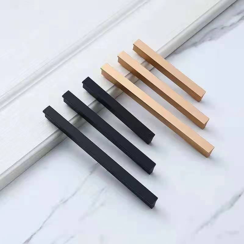 Aluminum alloy T-shaped handle cabinet drawer 96-hole handle wardrobe door handle modern simple black solid handle