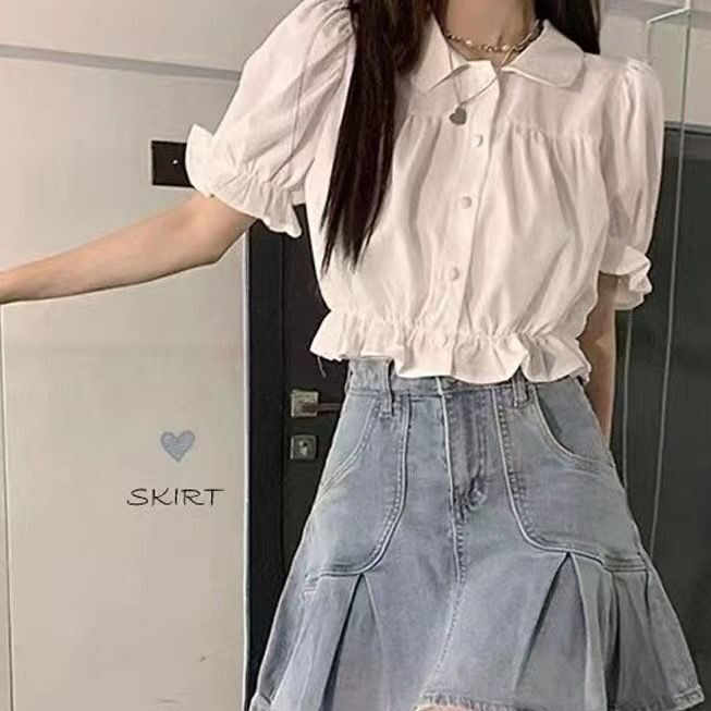 Doll Collar Short-sleeved Shirt for Women New 2024 Summer K-style Sweet and Chic Short Shirt Preppy Style Top Clothes