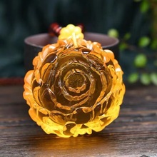 厂家直供正品金珀牡丹花吊坠琥珀蜜蜡墨西哥玫瑰花毛衣链直播货源