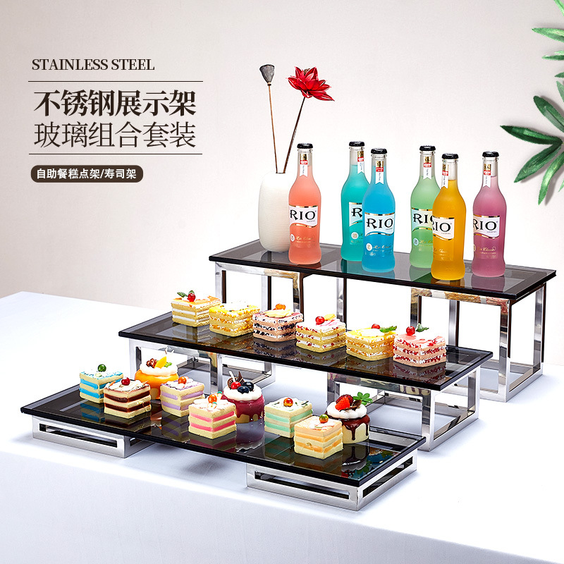 Stainless Steel Dessert Rack Hotel Buffet Cold Dessert Table Tea Break Banquet Three-layer Dessert Table Display Rack