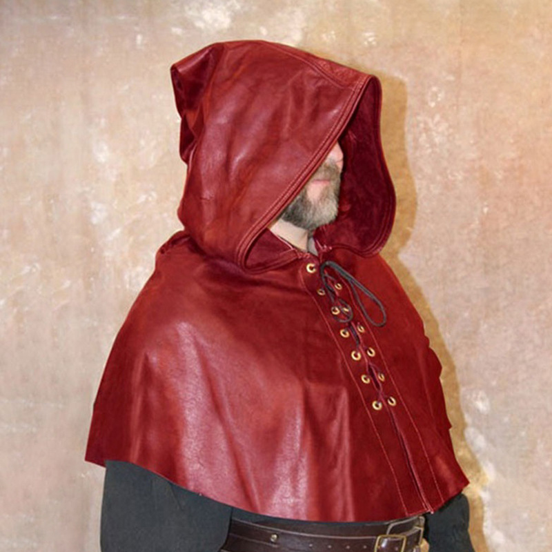 Los hombres europeos y americanos pu cuero sombrero cazador con capucha chal retro medieval renacimiento Cabo sombrero mago