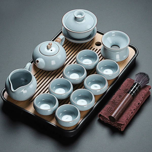 ZH-601 Ru Kiln Hometown Auspicious Pot 12-piece set+rectangular black tea tray