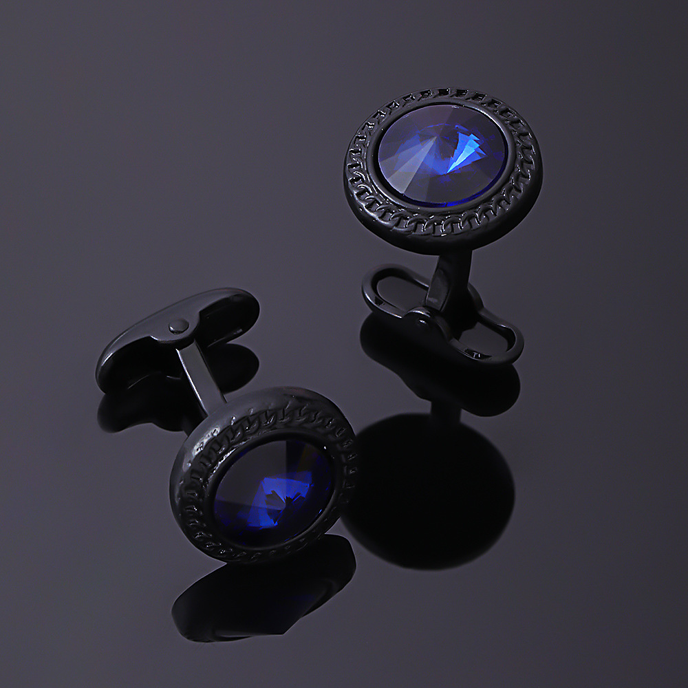 new round electroplated gun black diamond metal cufflinks men's French cuff nails_voghion.com