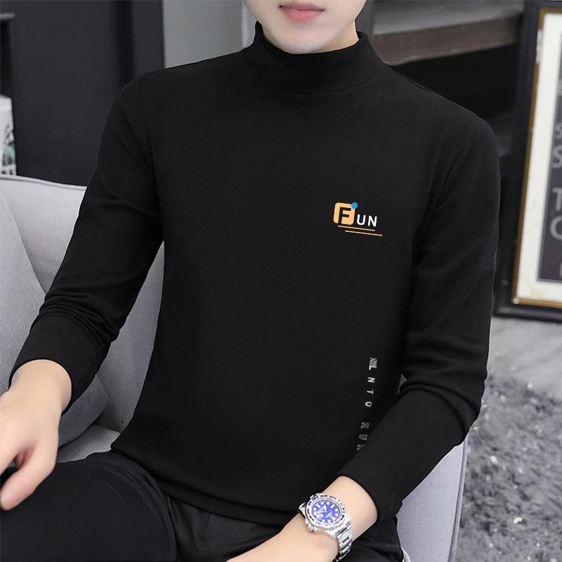 男士德绒2024秋冬季新款长袖纯色双面绒百搭ins潮半高领打底T恤衫