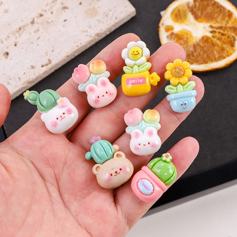 新しいかわいいサボテン植木鉢 diy クリーム接着剤携帯電話ケースヘアピンアクセサリー光沢のあるミニ手作りヘアピンステッカー|undefined