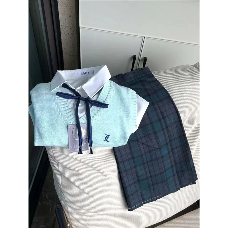 Japanese Spring and Autumn College Style JK Top Skirt suit JK White Uniform Vest Short Sleeve Knitted Shirt Niche Vest