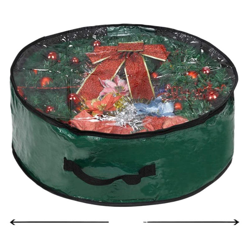 Bolsa de almacenamiento de guirnalda de Navidad transfronteriza pe pvc decoración de Navidad transparente de una cara bolsa colgante de almacenamiento de corona redonda