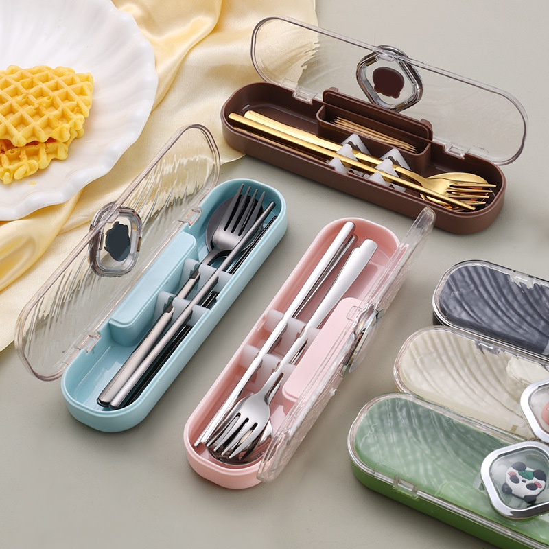 New 304 Stainless Steel Portable Tableware Set Spoon Fork Chopsticks Three-Piece Set Student Office Worker Travel