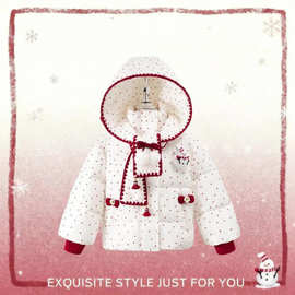 女童羽绒棉服冬季2025新款女宝宝洋气加绒保暖冬装圣诞节连帽外套