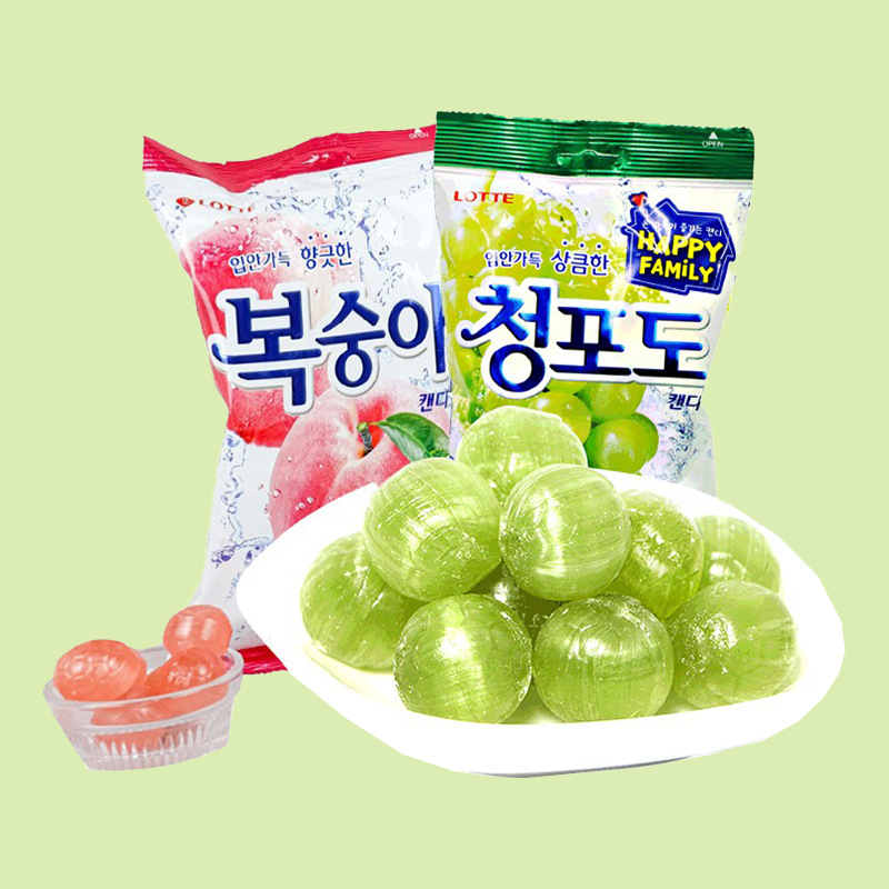 韩国进口乐天水果糖153gLotte青葡萄硬糖水果糖聚会休闲零食