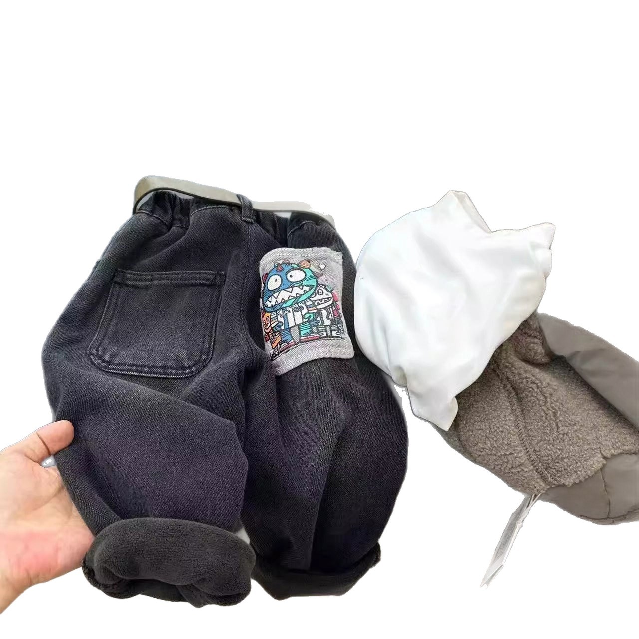 Ropa infantil para niños con jeans de terciopelo más grueso en invierno nuevos niños en un troje de terciopelo de grano de oro pantalones de invierno para bebés image 5