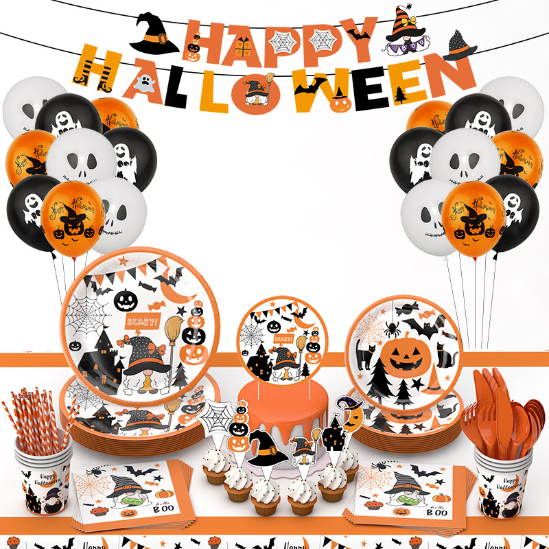 Halloween calabaza temática fiesta decoración fantasma taza bandeja de papel desechable bandeja de papel conjunto de cubiertos decorativos