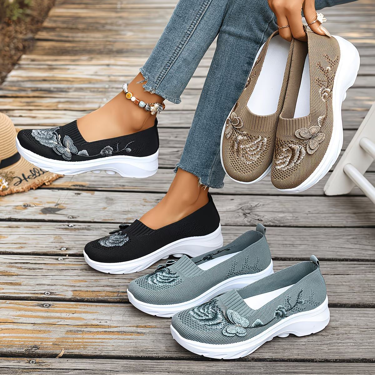 Zapatos de mujer nuevos zapatos transfronterizos TEMU grandes zapatos bordados zapatos casuales de moda zapatos transpirables zapatos perezosos al por mayor
