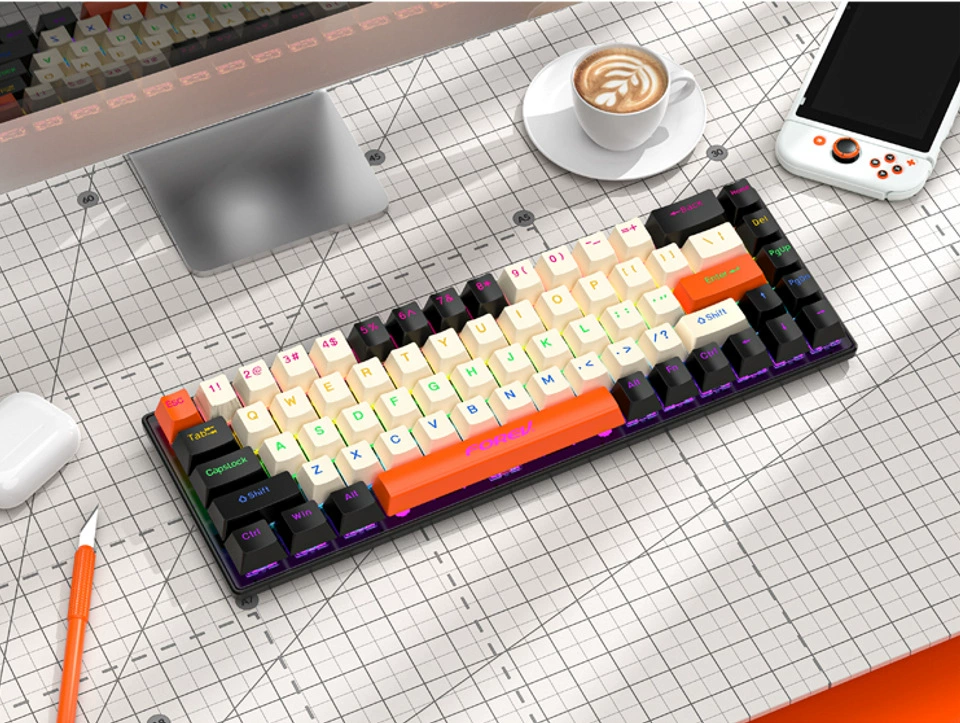 Механическая игровая клавиатура (Forev FV-Q68) проводная RGB, три режима, компактная портативная