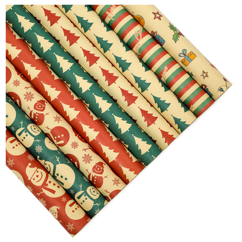 Papel de Regalo para Navidad de Papel Kraft Decorativo para Regalos y Manzanas