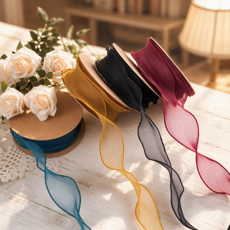Solid Color Fishtail Yarn Ribbon Flower Bouquet Packaging Ribbon Wave Yarn Flower Shop DIY Bow Accessories Wholesale