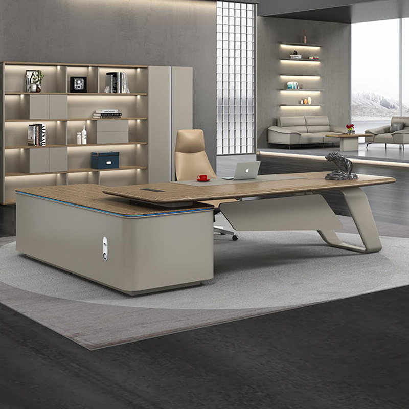 辦公桌老闆桌椅組合簡約現代輕奢高級感女老闆董事長領導烤漆家具