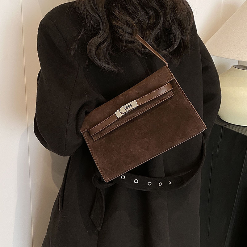 New Frosted Autumn and Winter Kelly Underarm Bag Women's Handbag Single Shoulder Crossbody Bag Small Square Bag Original Steel Buckle Hardware