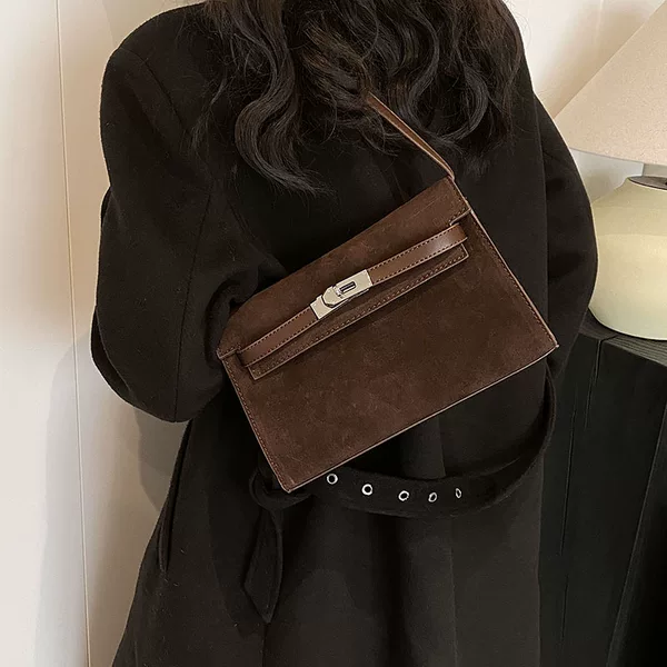 New Frosted Autumn and Winter Kelly Underarm Bag Women's Handbag Single Shoulder Crossbody Bag Small Square Bag Original Steel Buckle Hardware