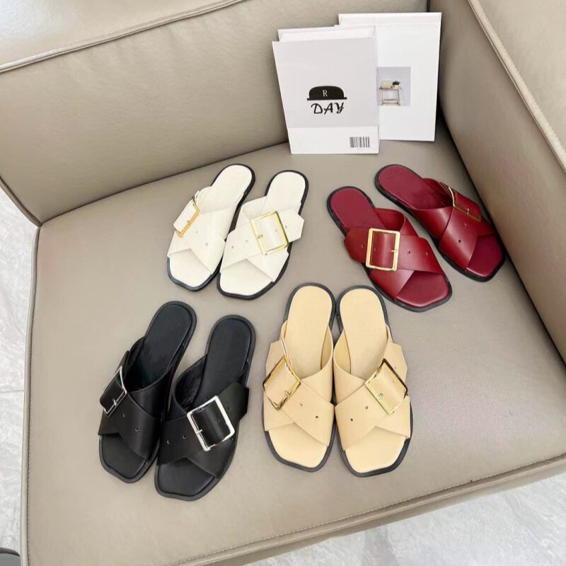 25 Foreign Trade New European, American, Middle East, Dubai, Netherlands, Cambodia, Turkey, Belt Buckle Decorative Leather Cross Slippers