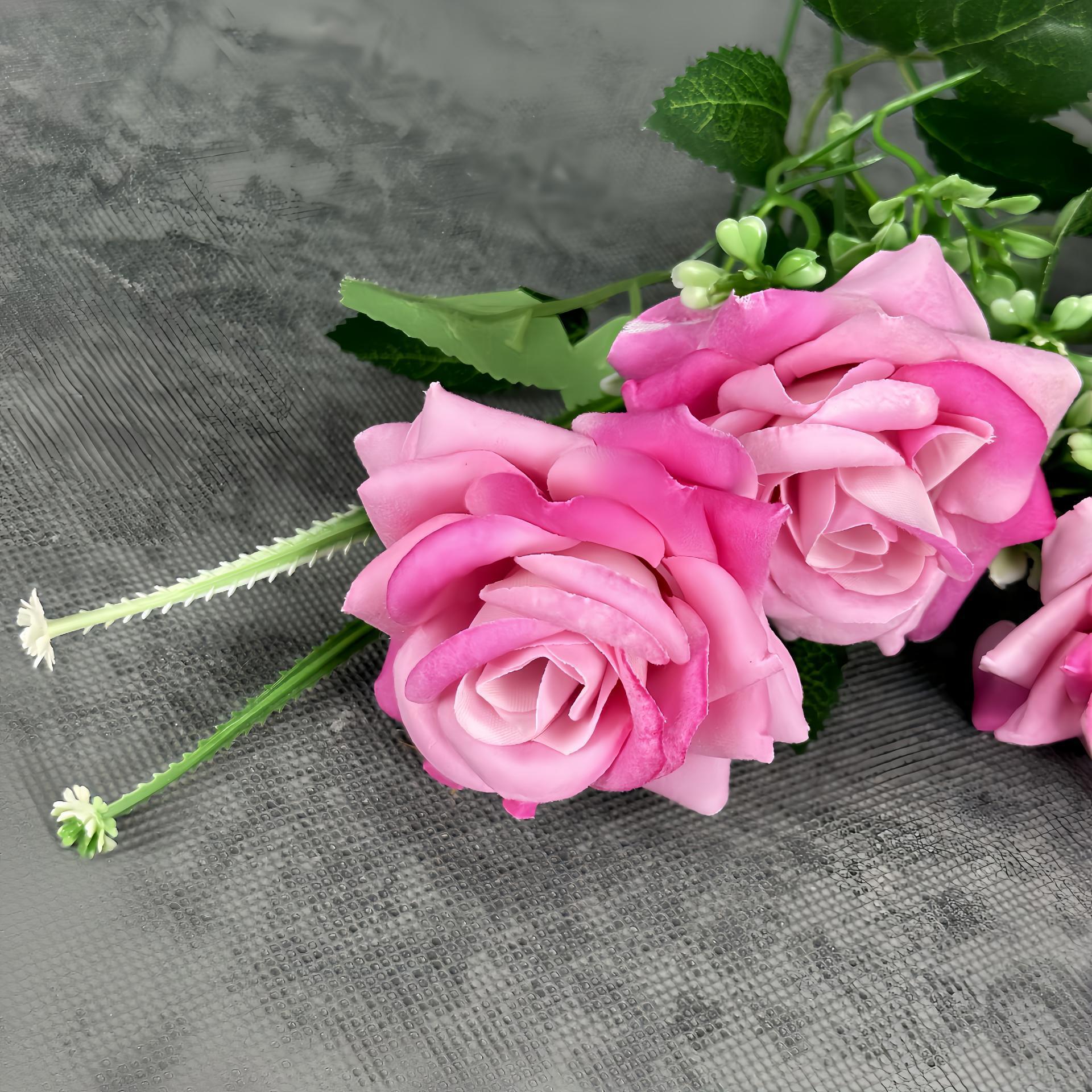 Simulación de 7 cabezas de tela de terciopelo rosa decoración casera decoración de bodas de alto nivel sentido transfronterizo adornos falsos flor al por mayor image 4