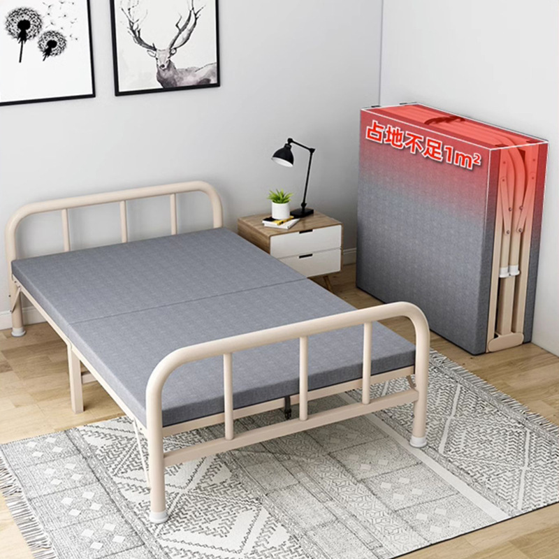 Construction site school dormitory folding bed rental house iron bed hospital escort bed bedroom extra bed sponge cushion lunch break bed