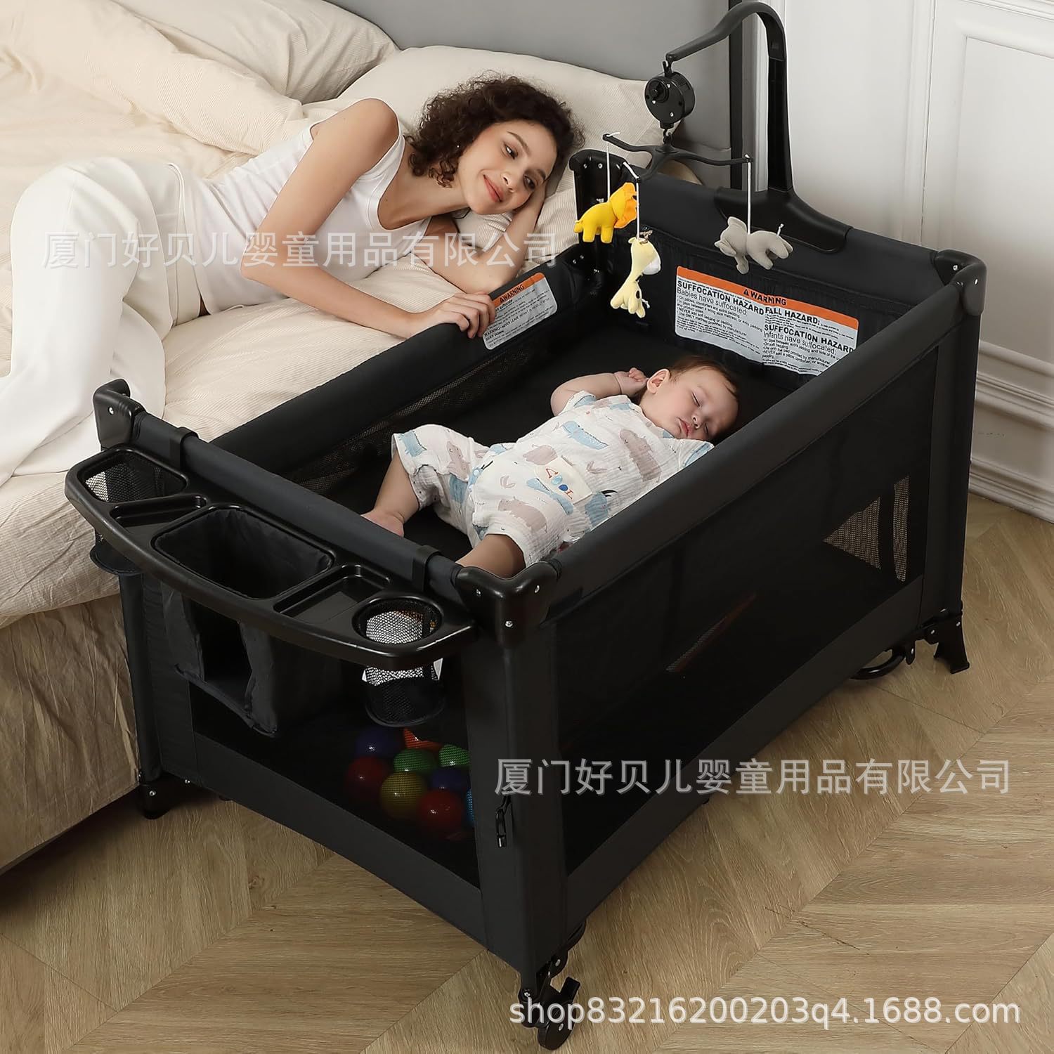One-Click Quick Collection of Cross-Border Popular Foldable Crib, Removable Splicing Large Bed, Portable Diaper Table with Mosquito Net